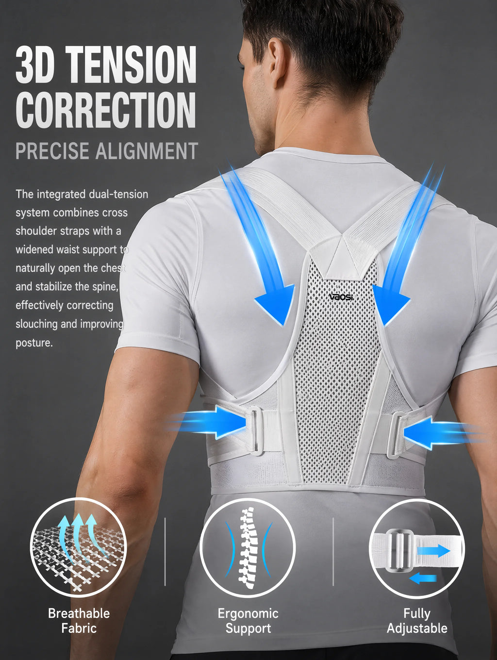 VBSOI Breathable Posture Corrector for Men Women Adjustable Back Support Belt for Slouching & Shoulder Pain Relief