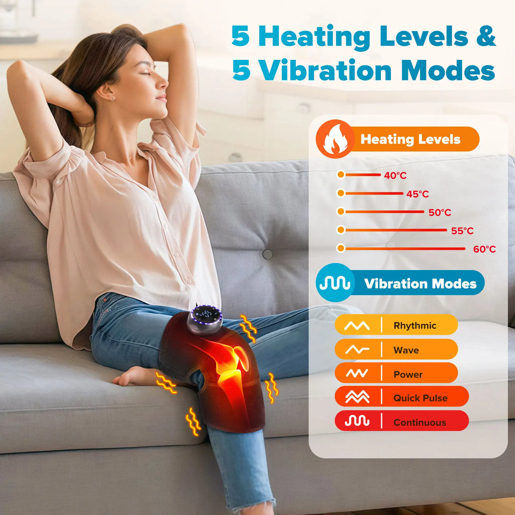Electric Heated Knee Massager Vibration Protect Pad 3-in-1 Shoulder Arm Wrap 5 Temp Levels Extension Strap Keep Warm Relax